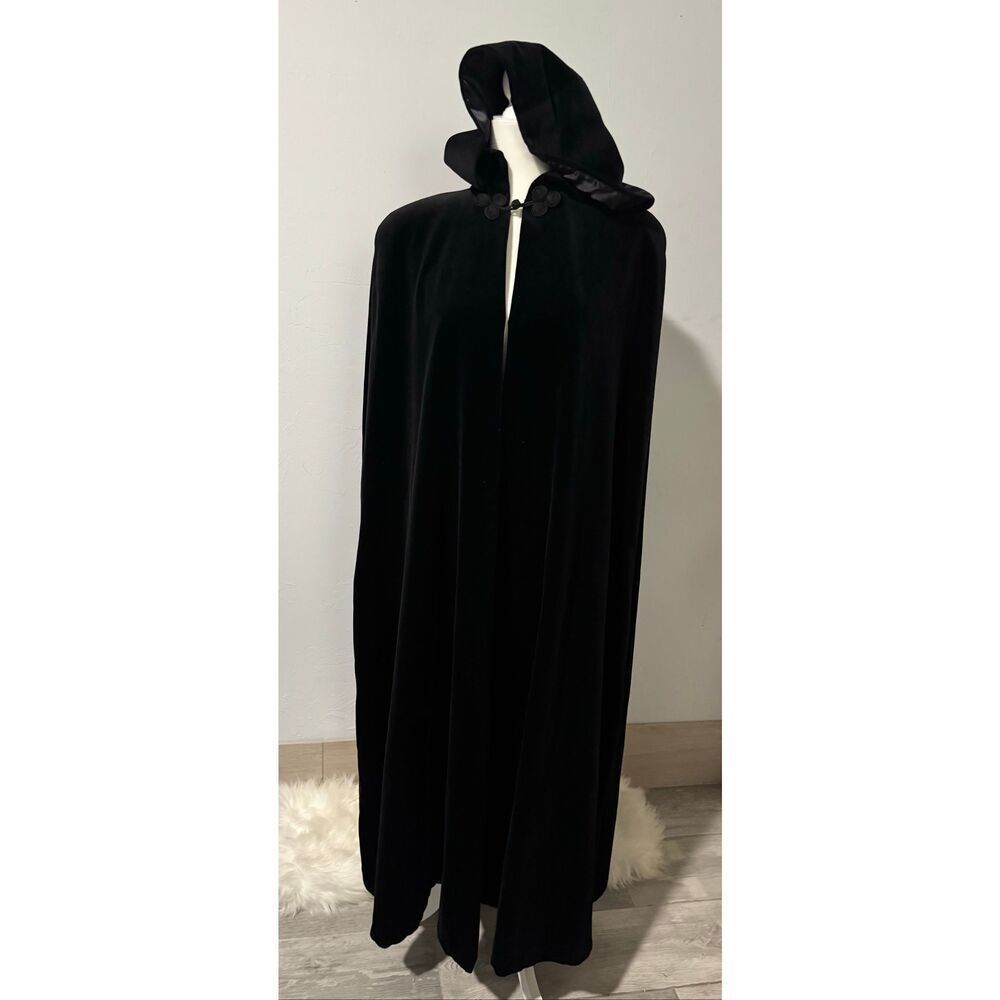 JS Collection black long velvet cape hooded cloak